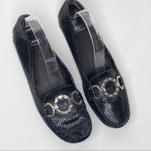 Stuart Weitzman size 8.5 Narrow leather flats black croc